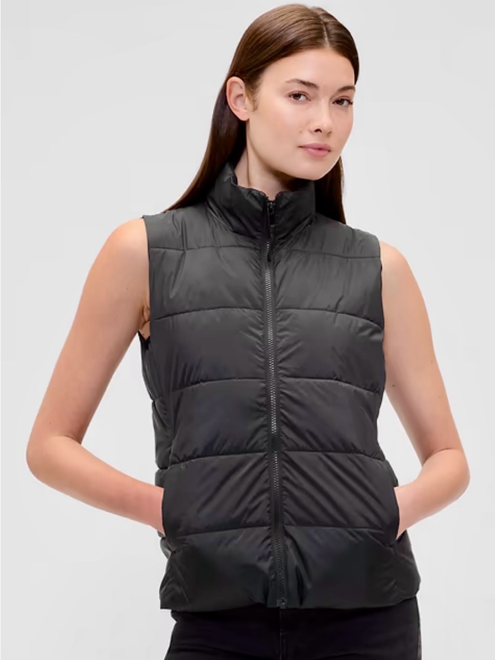 GAP Cold Control Black Quilted Puffer Vest with High Collar